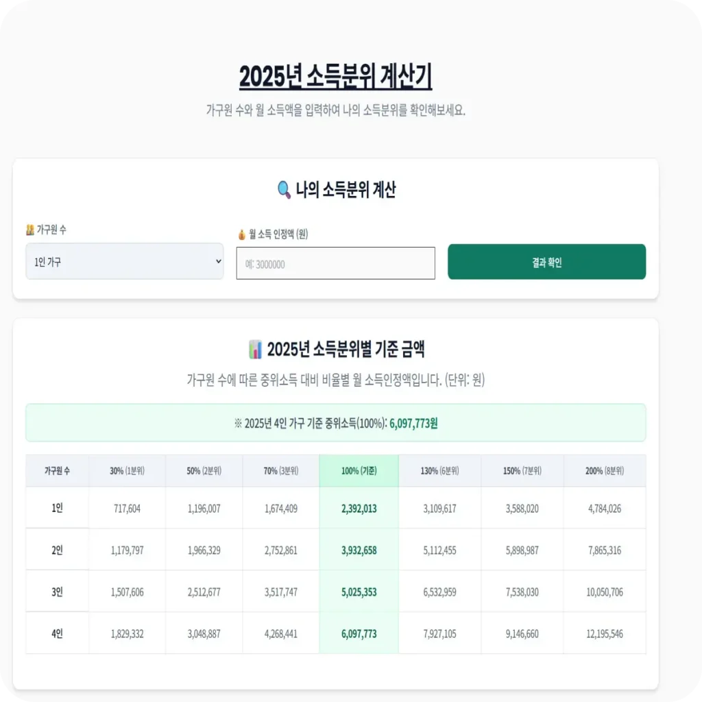 소득분위 계산기 미리보기